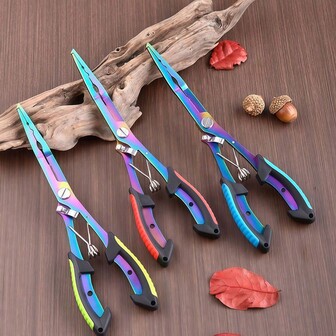 1pc Stainless Steel Multi-Functional Fishing Pliers With Lanyard And Sheath, Colorful Titanium Coated Extended Fish Gripper Forceps, Fishing Tool