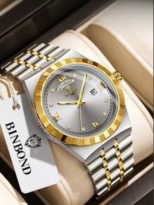 BINBOND 新款男士奢华腕表，时尚不锈钢材质，石英表，防水夜光，休闲男士腕表 - 灰色 - 查看 9