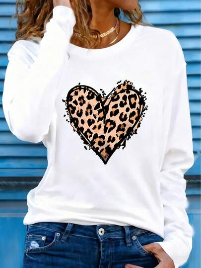 Leoparden- und HerzMusterk Oversized Oberteil