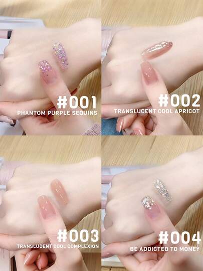 Miss Comoy 15毫升冰晶裸色指甲油，2026新款百搭流行底色，冷杏色，肤色，彩色，白色闪片，美甲，4色套装，凝胶美甲沙龙，DIY美甲沙龙专用粘合剂