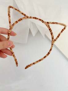 Cute 2pcsl Hollow Leopard Print Cat Ear Decoration - Halloween Party Costume Headband [Leopard Print Pattern Position Is Random], Headband, Headband, Headband, Christmas Gift  Plain  Leopard Print    Polyester    Animal - 淺棕色 - 查看 10