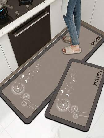 [HOT!!!] 1pc Soft Rubber Kitchen Mat, 3.5mm Thick Kitchen Rug, Dandelion Falling Minimalist Style Water-Absorbing Kitchen Mat Large Carpet, Can Be Self-Cut To Fit Kitchen Size, Surface Fabric Material, Middle Sponge Layer, Bottom Rubber Layer, Suitable For Kitchen Rugs, Kitchen Decor, Wedding Decor, Home Decor, Bathroom Mat, Doormat, Laundry Room Mat, Hallway Carpet, Living Room Mat, Etc.