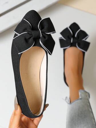 Women's Casual Commuter Black Bow Flat Shoes
