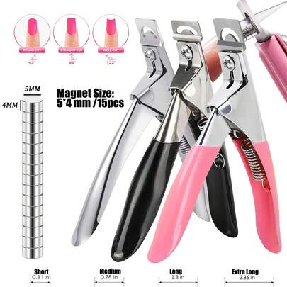 Nail Clippers,Pink False Nail Tip Cutter,Adjustable Nail Clippers,Acrylic Nail Cutter With 15PCS Magnet,Violet Red Premium Adjustable Nail Clippers With Magnets Sizers For Acrylic Nails,Stainless Steel Nail Cutter Trimmer For Artificial Fake False Tips