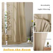 Taupe Sheer Curtains For Bedroom 54 Inches Long 2 Panels, Light Filtering Voile Rod Pocket Curtains, Airy Transparent Sheer Drapes For Living Room, Each 42" Wx54 L - 多色143 - 查看 2