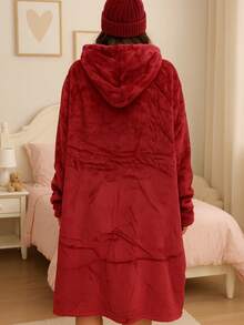 Maxi Sudadera Hoodie Cobija Unisex Suave Calientita Con Capucha Borrega Por Dentro - Rojo - Ver 2