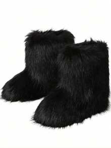 Fluorescent Green Short Snow Boots New Winter Warm Plush Faux Fur Snow Boots For Women - Dark Grey & Brown & Black Ankle Booties With Soft Lining, Cozy Slip-On Design For Cold Weather Outdoor & Indoor Wear Unisex Short Ankle Faux Raccoon Fur Snow Boots - Solid Classic Color, Super Smooth Fur Touches The Ground, Perfect For Christmas & Halloween,  Y2K Style! Y2K Fashion Men's & Women's Snow Boots - Faux Raccoon Fur, Silky Smooth Floor-Reaching Fur, Solid Classic Shade, Ideal For Christmas & Halloween! Short Ankle Unisex Snow Boots With Faux Raccoon Fur - Solid Classic Color, Ultra-Smooth Fur Hits The Ground, Must-Have For Christmas & Halloween, Edgy Y2K Vibe! Christmas & Halloween Essential Faux Raccoon Fur Snow Boots (Unisex) - Solid Classic Hue, Smooth Fur Touches The Floor, Stylish Y2K Look! Y2K Short Ankle Snow Boots For Men & Women - Faux Raccoon Fur, Super Smooth Floor-Length Fur, Solid Classic Color, Great For Christmas & Halloween Celebrations! - 黑色 - 查看 3