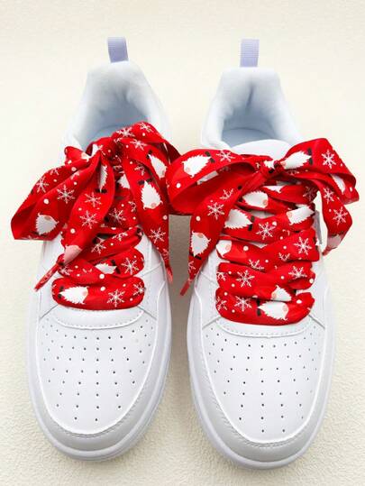 1 Pair/3 Pairs/5 Pairs Christmas Santa Claus, Snowflake, Christmas Tree, Reindeer Printed Shoelaces, Suitable For Sneakers, Casual Shoes, High-Top Shoes, Boots (Shoelace Pattern Randomly Placed)