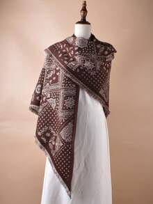 Women's Classic Elegant Leopard Print Tassel Faux Cashmere Triangle Scarf/Shawl, Warm Wrap For Daily Wear, Winter - Multicolor - View 15