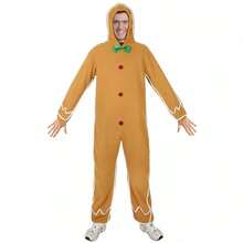 1套成人姜饼人圣诞服装，男女通用姜饼人套装 - 棕色 - 查看 9