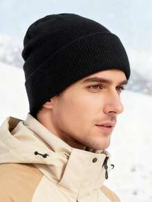 Men's Solid Color Warm Knit Beanie Hat, Multiple Colors Available, Suitable For Daily Outdoor Wear In Winter - Solid Color Knitted Hat - View 2