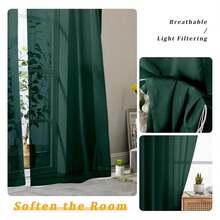 Hunter Green Sheer Kitchen Curtains 36 Inch Length, Light Filtering Voile Soft Airy Small Cafe Curtains, Short Window Curtain For Bathroom Basement, 42x36 Inch, 2PCS - Multicolor 155 - View 2