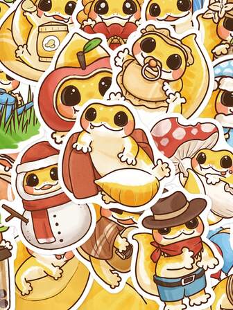 50pcs Gecko Sticker Set For Laptops, Planners, And Phone Cases
