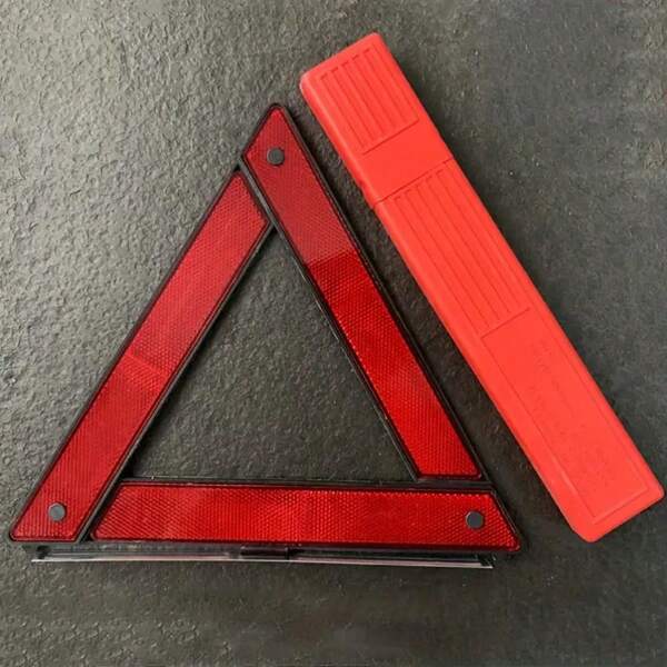 1 Reflective Emergency Car Safety Triangle - High Visibility Foldable Warning Sign, Durable Plastic, Suitable For Day And Night Use, Portable Design For Roadside Assistance