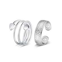 Jecanori Copper Rings For Women, Pure Copper Magnetic Lymphatic Drainage Rings For Women(Silver-Flower&Heart){Inchcolor_nameinch:InchSilver-Flower&Heartinch} - 銀花與心 - 查看 1