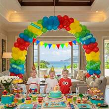 132pcs -Themed Balloon Garland Arch Set Includes Red, Yellow, Green, Dark Blue, And Light Blue Latex Balloons. Perfect For Birthday Parties, Baby Showers, Carnivals, Circus Decorations, And Cartoon-Themed Party Supplies. - Nhiều màu - Xem 5