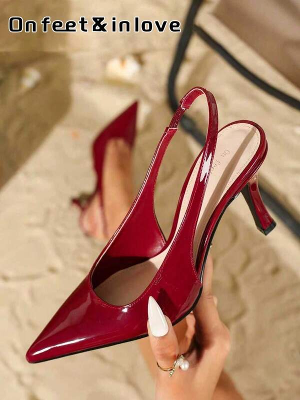 On feet& in love Fall/Winter 2025 Women's Elegant Back-Strap Pointed Toe Stiletto High Heel Pumps Suitable For Dresses And Wedding,Elegant,Elegant