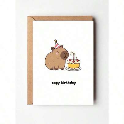 1PC Capybara Birthday Card With Envelope, High-Quality Paper Funny Pun Greeting Card, Cute Animal-Themed Birthday Card For Animal Lovers, Adorable Capybara-Inspired Card For Birthday Celebration & Gifting, Must-Have Pet Lover Birthday Stationery, Perfect Funny Pun Card For Friends, Family & Capybara Fans, Festive Capybara Birthday Greeting Card For Daily Gifting, Soft-Tone High-Quality Paper Card With Playful Vibe, Ideal Animal-Themed Birthday Card For Surprising Loved Ones