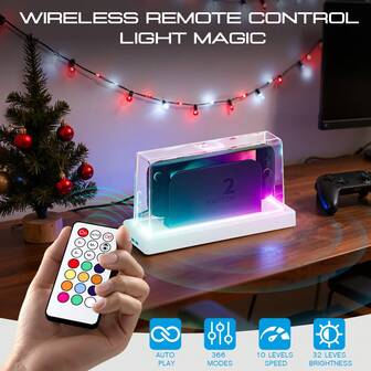 Funda antipolvo para Nintendo Switch 2, base de luz compatible con Switch 2, estuche de acrílico con luces RGB antiarañazos y a prueba de agua para la base de carga, accesorios geniales