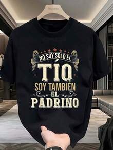 Men's White Crew Neck T-Shirt With "I'm Not Just Your Uncle, I'm Also Your Godfather" Print For Family Gatherings. Graphic T-Shirt For Men. Father's Day Gift. - 黑色 - 查看 4