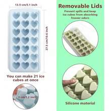 Molde de cubitos de hielo con forma de corazón, 21 huecos, molde de cubitos de hielo con tapa extraíble y flexible - Verde - Ver 3