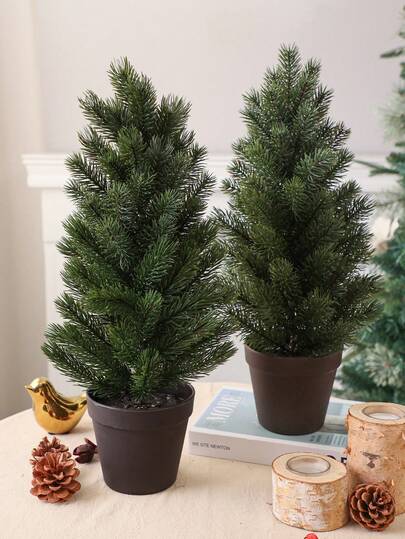 1 pièce/2 pièces Arbre de Noël en pot avec aiguilles de pin artificielles, bonsaï de pin réaliste miniature, bonsaï de bureau, comprend un pot en plastique noir, vert, en matériau PE, fleurs artificielles, plantes réalistes, décoration pour cour extérieure, entrée, maison, salle à manger, chambre à coucher, jardin. Décorations d'intérieur pour rassemblements, événements, festivals, anniversaires, mariages, fêtes, décoration de Noël pour la maison