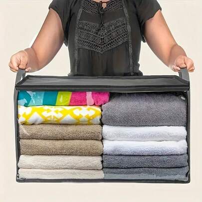 Caja de almacenamiento plegable de gran capacidad de 54 litros con ventana y solapa resistente - Organizador plegable de uso pesado para debajo de la cama, armario, dormitorio - Almacenamiento portátil de ropa, mantas - Tapa de polipropileno duradera (sin herramientas, almacenamiento debajo de la cama)