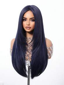 Tóc giả thẳng dài 26 inch màu xanh dương, thích hợp cho nữ giới hóa trang, dự tiệc, hòa nhạc, lễ hội âm nhạc. - Màu xanh lam - Xem 4