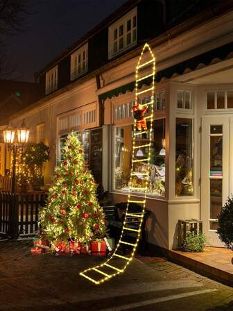 1个圣诞五芒星梯形灯串，带圣诞老人图案，圣诞LED装饰灯串，氛围灯，户外屋檐灯串，圣诞装饰灯，装饰吊灯，圣诞树装饰灯