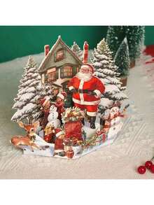 1 Stück Weihnachtsgrußkarte - 3D Winterwald Szene mit Tieren, handgemachtes Wintergeschenk