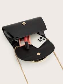 Shiny, Dazzling, Luxurious, Charming, Elegant, Exquisite Large Patent Leather Women's Clutch Bag, Evening Bag, Party Handbag With Detachable Chain Strap, Suitable For Weddings, Parties, Balls, Made Of Velvet Material, Fashionable And Elegant, Suitable For Girls, Ladies, College Students, Young Professionals And Office Workers - Black - View 7