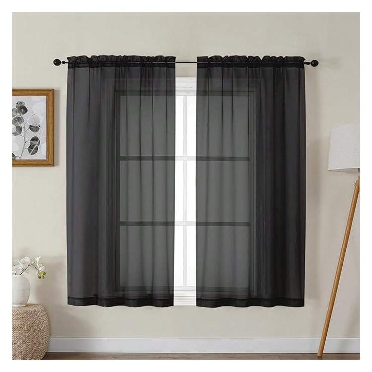 Black Sheer Curtains For Bedroom 54 Inches Long 2 Panels, Light Filtering Voile Rod Pocket Curtains, Airy Transparent Sheer Drapes For Living Room, Each 42" Wx54 L - Multicolor 121 - View 1