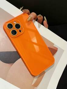 Ốp lưng điện thoại họa tiết máy Macaron màu trơn mùa hè viền thẳng có ống kính tương thích với iPhone 16 ProMax, 13 New 14 Pro, 16, Simplistic 15 ProMax, 11/12 bảo vệ toàn diện - trái cam - Xem 3