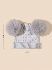 1pc Baby & Kids Core-Spun Yarn Cuffed Beanie Hat, Warm Outdoor Cap For Autumn/Winter - Grey - View 5