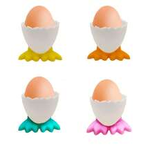 蛋杯软塑料卡通蛋托趣味鸭爪造型蛋托早餐早午餐溏心蛋……，塑料蛋杯托4件套白色鸡爪带勺 - 橘色 - 查看 5
