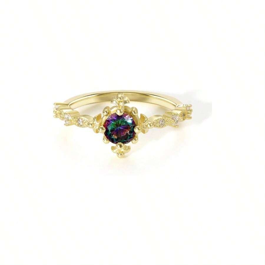Promise Rings Her 14K Gold Plated Rings Dainty Vintage PeridotAlexandrite Engagement Ring Gold Jewelry Non Tarnish Gifts Women Size 5 - 10 - 7 + Nhẫn đính hôn cổ điển + Vàng - Xem 1