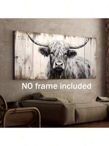1pc Highland Cow Painting Canvas Print - Frameless Farmhouse Wall Art, Rustic Country Decor For Living Room, Bedroom, Bathroom, Office, Or Cafe - Perfect Gift Idea, Living Room Decor | Rustic Farmhouse Style | Cow Decor,No Frame