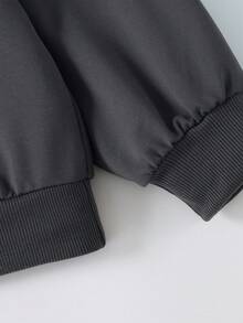 1件青少年男孩活力趣味卡通文字图案卫衣，单人款，适合学校活动。 - 深灰色 - 查看 5