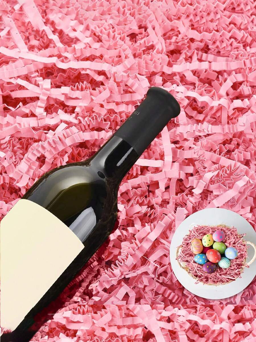 1包粉色拉菲草礼品包装纸，圣诞礼盒填充物，适用于圣诞节、情人节、新年、婚礼、生日礼物填充物、派对用品 - 粉色 - 查看 1