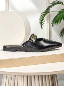 Dép xỏ ngón mũi kín đinh tán màu đen dành cho nữ, thời trang, thường ngày, tối giản, phong cách nữ thần, khoét lỗ, trang phục ngoài trời, mọi mùa - màu đen - Xem 5