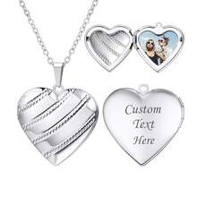 U7 Women Locket Necklace Platinum 14K Gold Photo Lockets That Hold Picture,Chain 20 Inch Person.Alized Gift Custom Love Heart Image Necklaces{Inchcolor_nameinch:Inch05#PlatinumStripeinch} - 05#白金條紋 - 查看 1