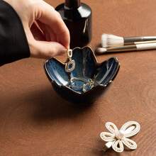 Floral Ceramic Jewelry Tray - 3.5 Elegant Ring Holder Dish & Trinket Bowl Vanity Dresser Decor (Blue) - 白色 - 查看 3