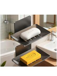 3/1 Pc Unisex Matte Black Smooth-Edge Self-Adhesive Wall Mount Soap Dish, High-Quality Metal Quick-Drain Anti-Slip, Modern Bathroom Shower Storage Tray, Mother's Day Bathroom Organization Essential - Multicolor - View 4