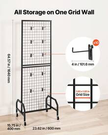 Grid Wall Panel, 1.9 X 5.4 Ft Wire Grid Panels Display Rack, Movable Art Display Shelf With Wheels And 10 Hooks, Black Carbon Steel Gridwall For Craft Show, Decoration, Storage, Notice Board - màu đen - Xem 5