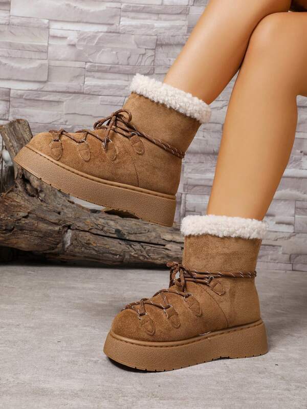 2025 New Thick Sole Snow Boots For Women, Fashion Lace-Up, Warm Plush Lining, Anti-Slip, Versatile Winter Shoes