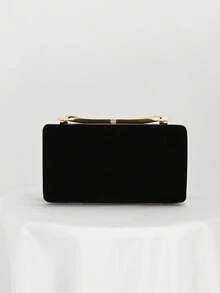Bolsa feminina minimalista de veludo para banquete, bolsa clutch com strass para casamento romântico, bolsa preta para festa formal, bolsa para noiva, bolsa para vestido de gala formal com corrente - Preto - Ver 7