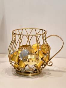 1PC Metal Coffee Pod Holder, Cup-Shaped Design With Black & Gold Color Options, Sturdy Iron Construction, "COFFEE" Label Accent, Perfect For Coffee Station, Kitchen Counter, Home & Cafe Use - Ideal For Organizing Coffee Capsules, Daily Brewing Essentials