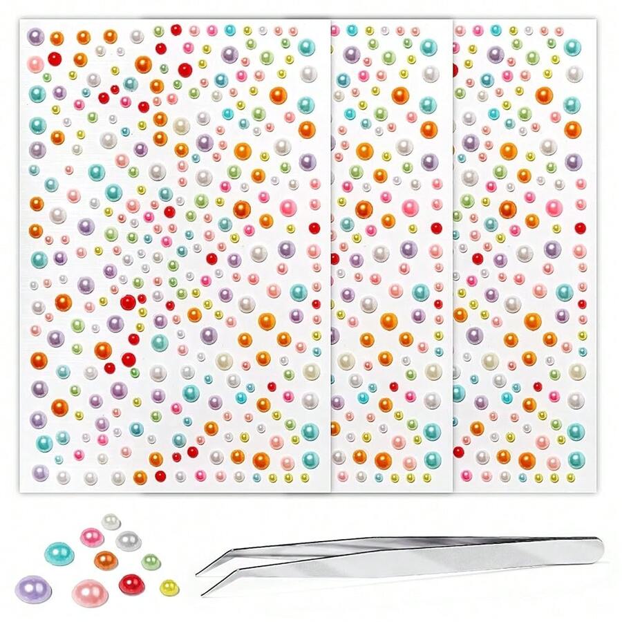 975Pcs Face Gems Hair Gems, Self-Adhesive Face Jewels Eye Jewels Rhinestones 3/4/5/6 Mm DIY Face Gems Stick On, Hair Body Rhinestones Gems Crystals Pearls For Face Makeup, Crafts (Pearl_Color){Inchcolor_nameinch:Inchpearl_colorinch} - 珍珠色 - 查看 1
