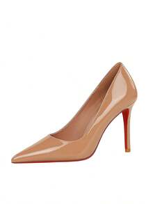 Fashionable Minimalist Pointed Toe Glossy Patent Leather Stiletto High Heel Pumps, Women's Party Dress Shoes