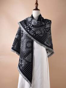 Women's Classic Elegant Leopard Print Tassel Faux Cashmere Triangle Scarf/Shawl, Warm Wrap For Daily Wear, Winter - Multicolor - View 14